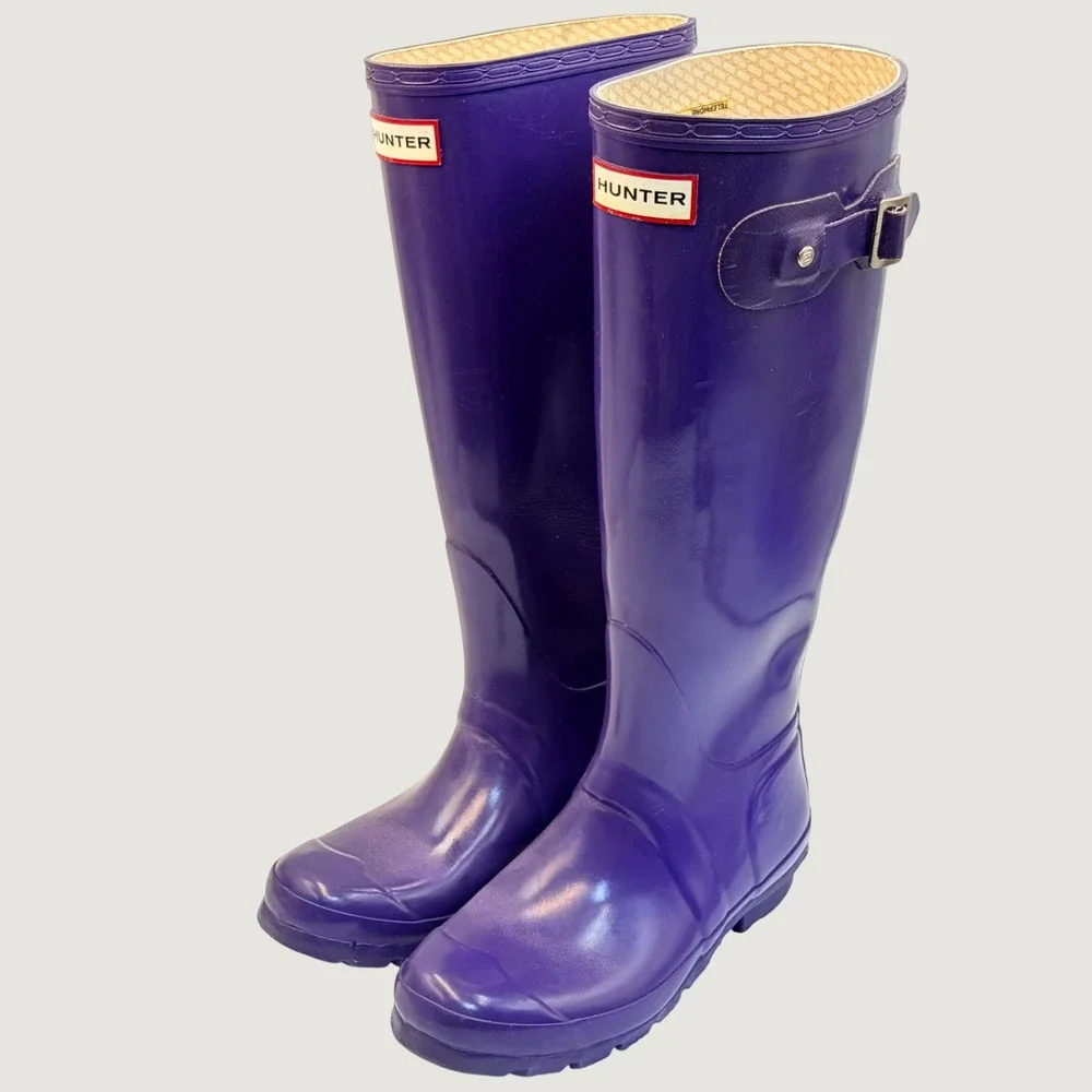 Hunter Original Gloss Tall Purple Rain Boots W23616 Womens 5 Mens 4 EU 35/36